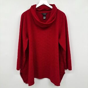 Ali Miles Tunic Top Shirt Size 1X Red Stretch Knit Cowl Neck Pockets Romantic